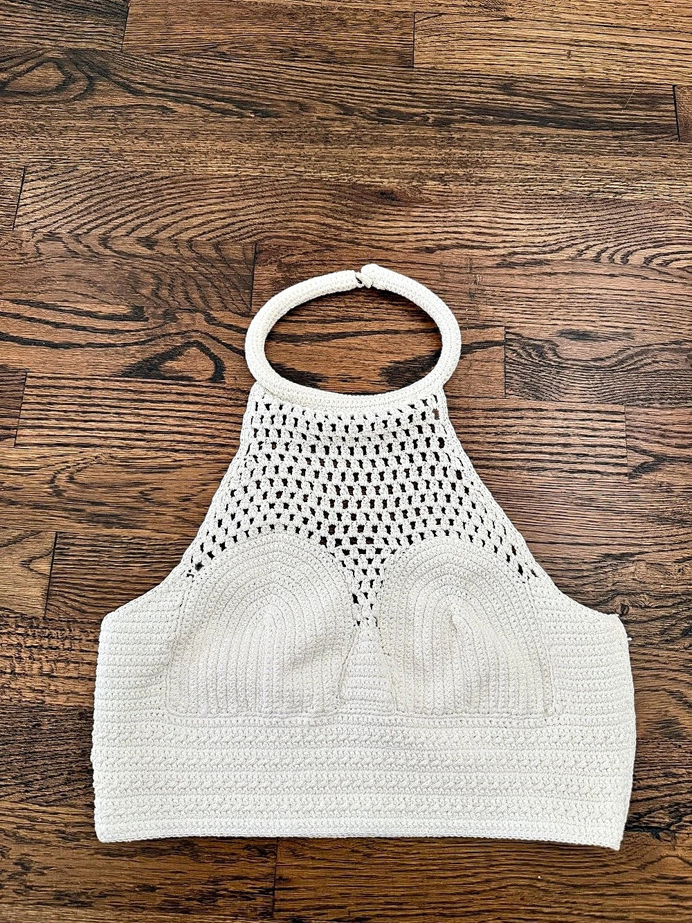 A.L.C. White Crochet Knit Halter Neck Crop Top